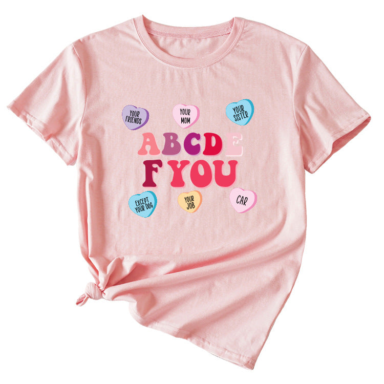 Letter ABCDEF You Printed Women's Summer Casual Loose Short Sleeve