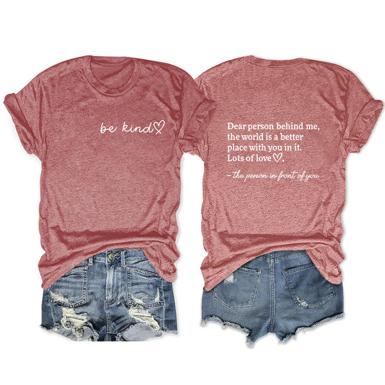 Front and rear printed short-sleeved DEAR PERSON BEHIND ME loose fashion T-shirt