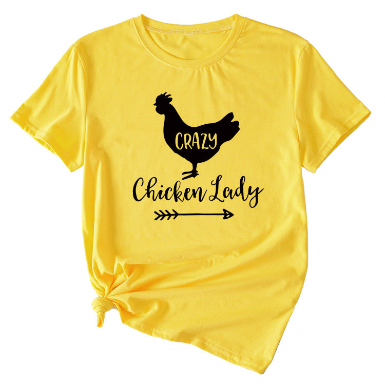 Crazy Chicken Lady Fun Pattern Short Sleeve Shirt
