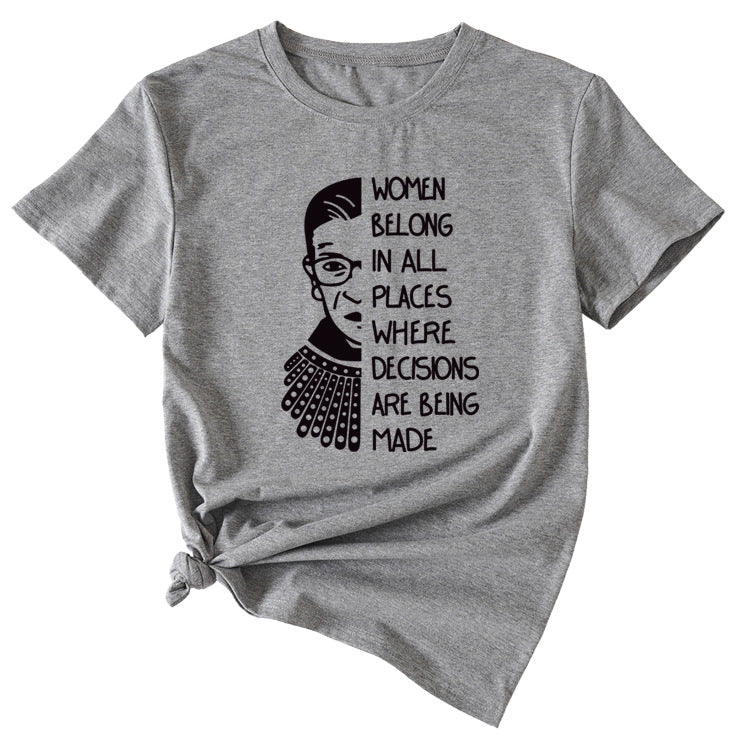 Letter Pattern Women Belong in All Places Short Sleeve T-shirt