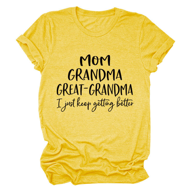 Loose Short Sleeve MOM GRANDMA GREAT Letter Print Crew Neck T-Shirt