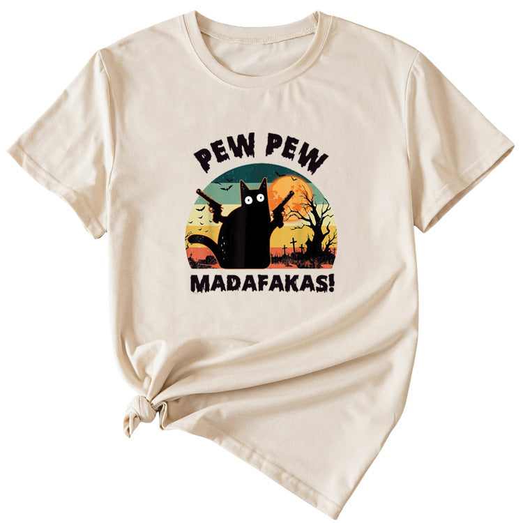 Pew Pew Fun Pattern Women's Casual Round Neck Short Sleeve T-shirt