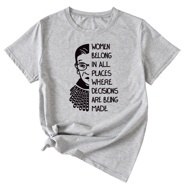 Letter Pattern Women Belong in All Places Short Sleeve T-shirt