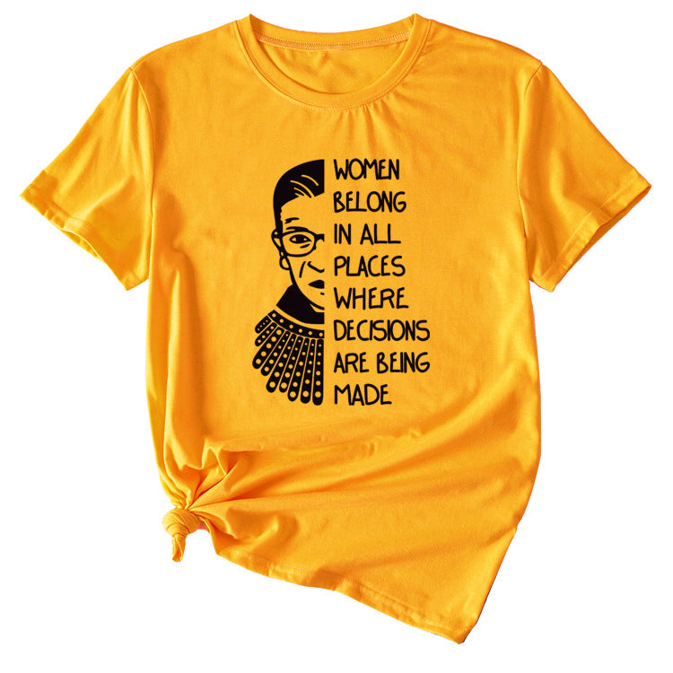 Letter Pattern Women Belong in All Places Short Sleeve T-shirt