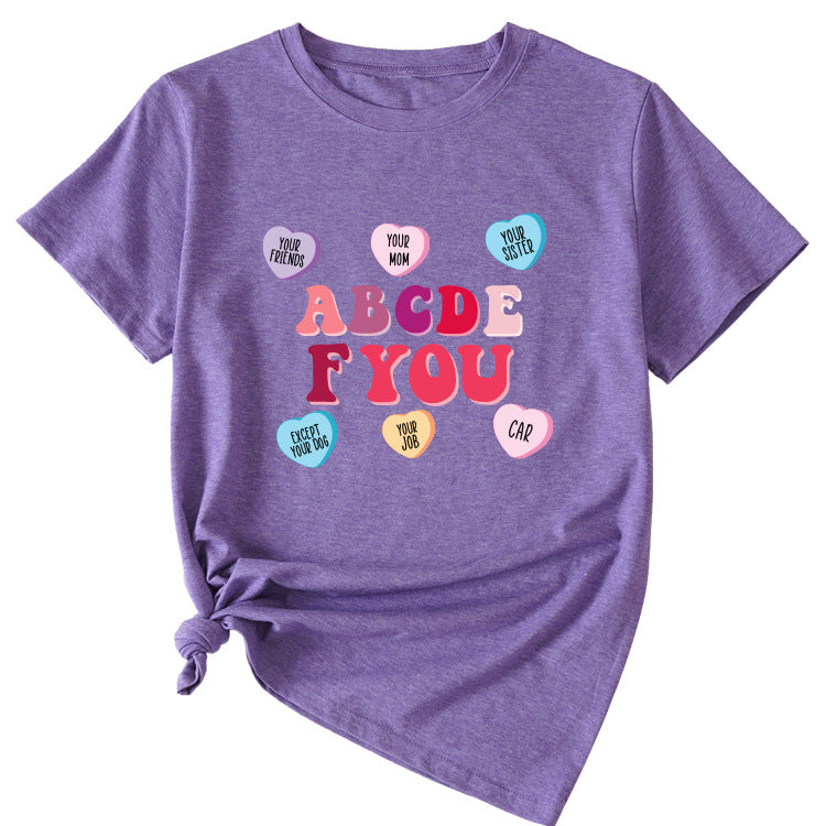 Letter ABCDEF You Printed Women's Summer Casual Loose Short Sleeve