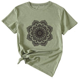 Flower Pattern Printed Casual Loose Round Neck Short Sleeves