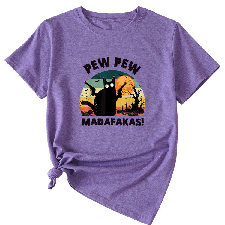 Pew Pew Fun Pattern Women's Casual Round Neck Short Sleeve T-shirt