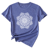 Flower Pattern Printed Casual Loose Round Neck Short Sleeves