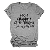 Loose Short Sleeve MOM GRANDMA GREAT Letter Print Crew Neck T-Shirt