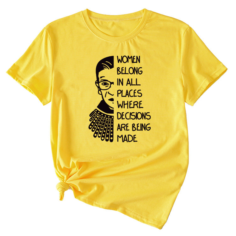 Letter Pattern Women Belong in All Places Short Sleeve T-shirt