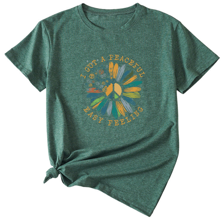 Fashion I GOT A PEACEFUL EASY Fun Pattern Short Sleeve T-shirt