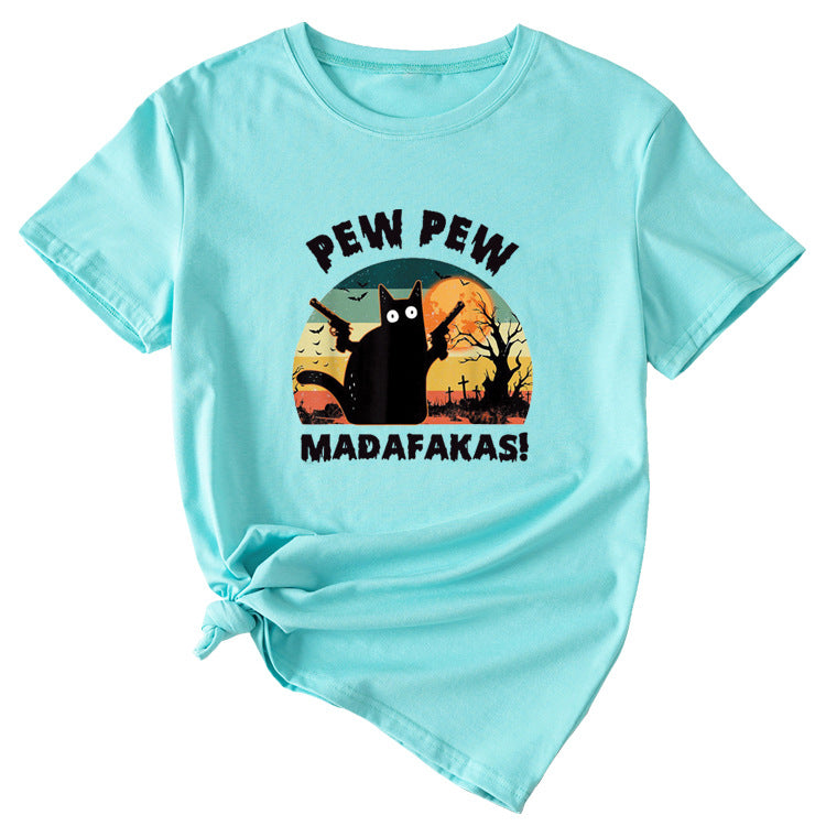 Pew Pew Fun Pattern Women's Casual Round Neck Short Sleeve T-shirt