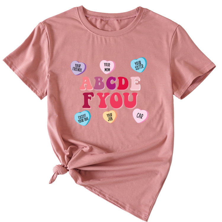 Letter ABCDEF You Printed Women's Summer Casual Loose Short Sleeve