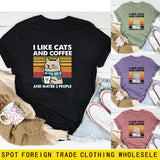 I Like Cats And Coffee Fun Pattern Short Sleeve Woman