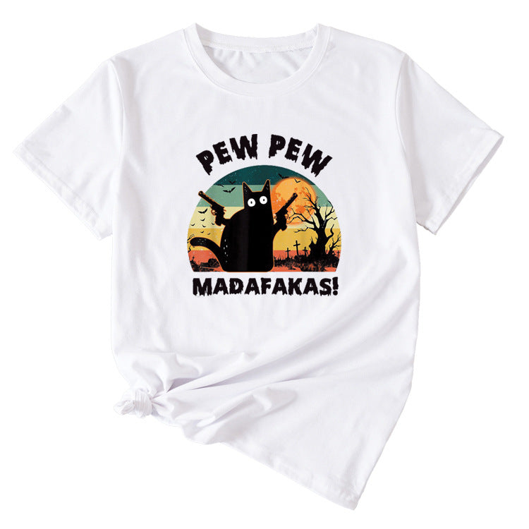 Pew Pew Fun Pattern Women's Casual Round Neck Short Sleeve T-shirt