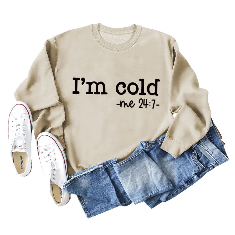 I'm Cold Me Letter Loose Bottoming Long Sleeve Sweater Girl