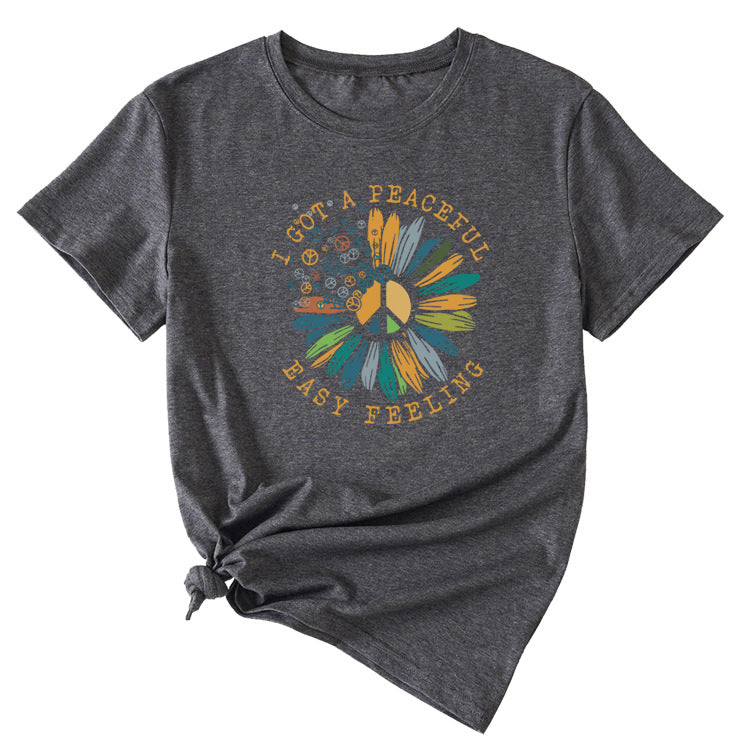Fashion I GOT A PEACEFUL EASY Fun Pattern Short Sleeve T-shirt