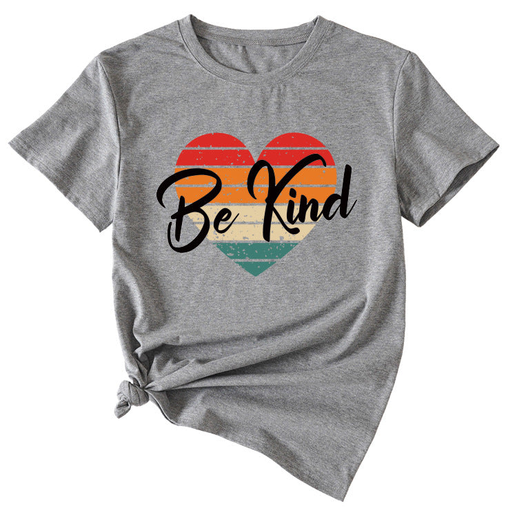 Letter be kind Fun Pattern Loose Large Short Sleeve T-shirt Top