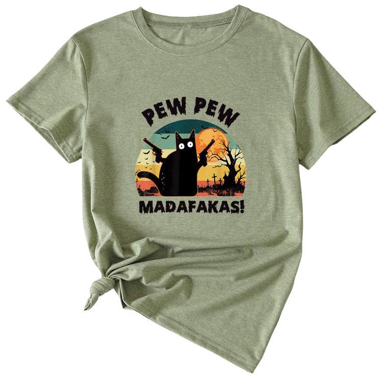 Pew Pew Fun Pattern Women's Casual Round Neck Short Sleeve T-shirt