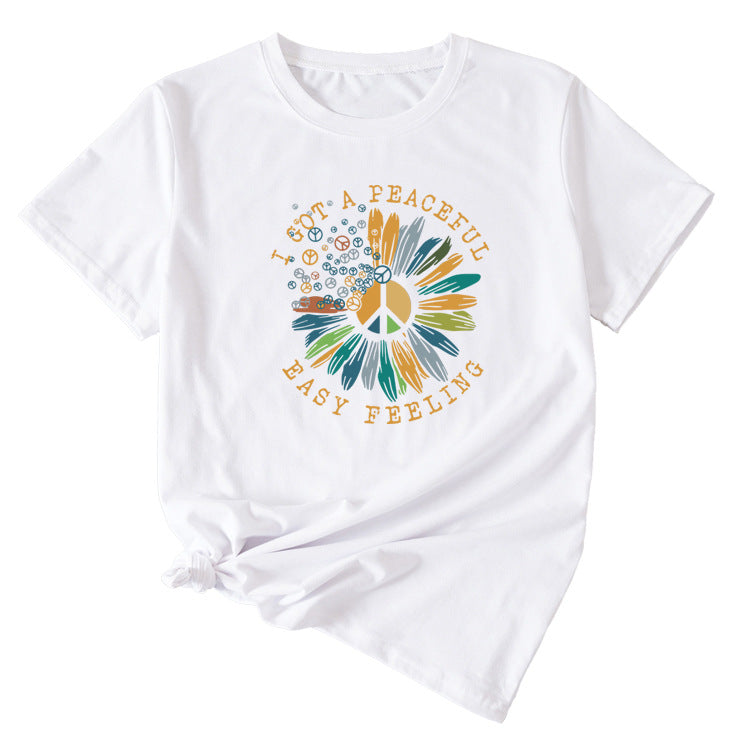 Fashion I GOT A PEACEFUL EASY Fun Pattern Short Sleeve T-shirt