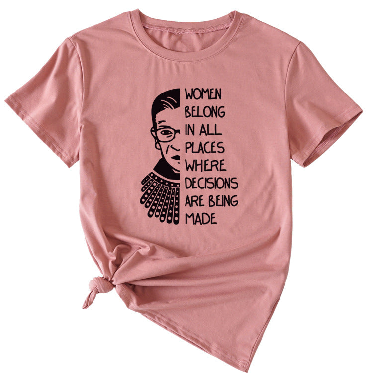 Letter Pattern Women Belong in All Places Short Sleeve T-shirt