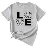 LOVE Fun Pattern Women's Loose Round Neck Short Sleeve Top Shirt