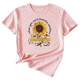 When You Cant Find Letters Sunflower Printed Round Neck Short Sleeve T-shirt