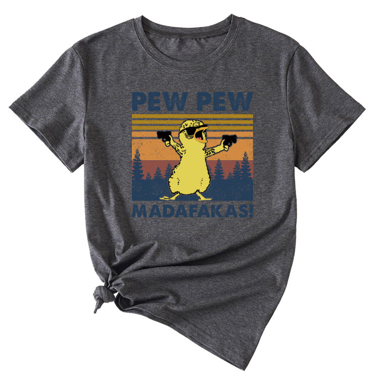 PEW PEW MADAFAKAS Fun Pattern Casual Short Sleeve T-shirt