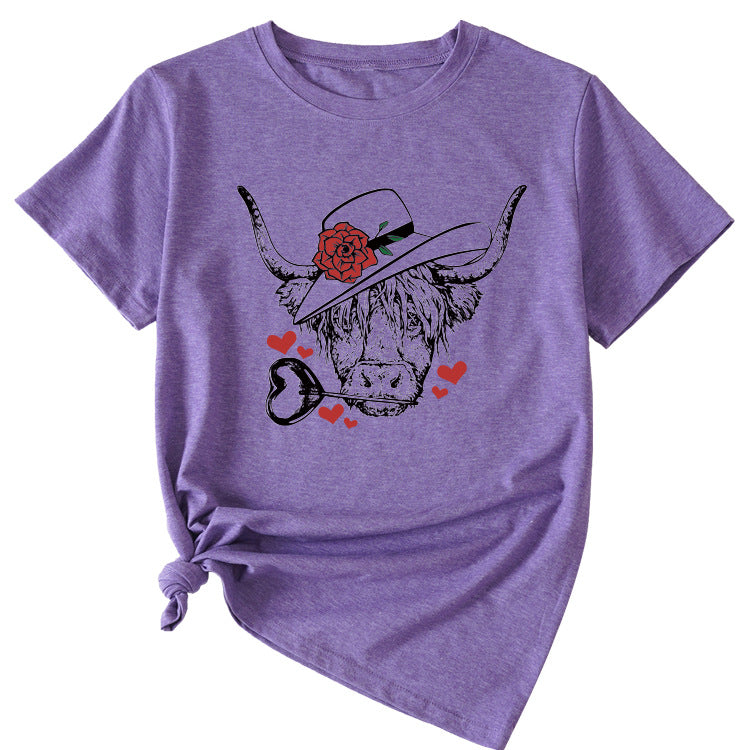 T-shirt à manches courtes et col rond pour femmes, à la mode, motif Rose Bullhead, décontracté