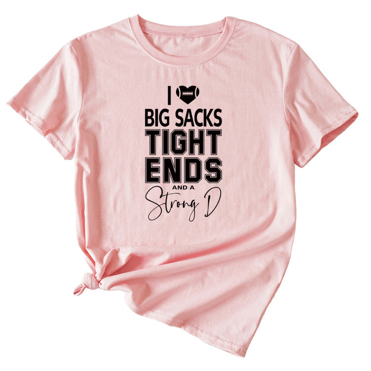 Big sacks Tight Ends Letter Large Women's Short Sleeve T-shirt