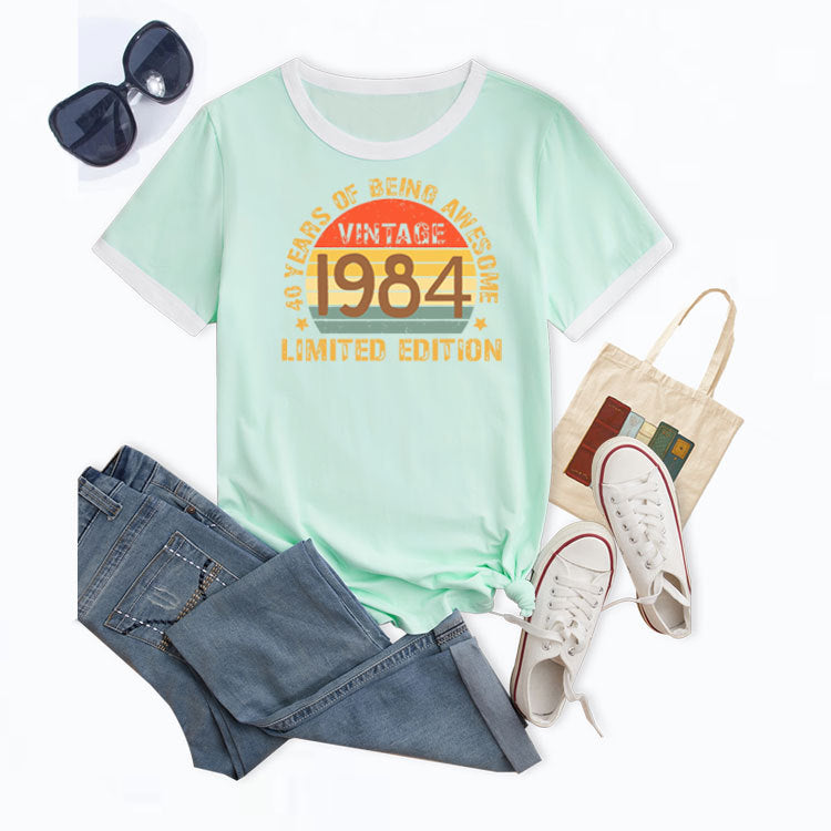 VINTAGE 1984 LIMITED Crew Neck Women's T-Shirt Loose Fun Short Sleeves