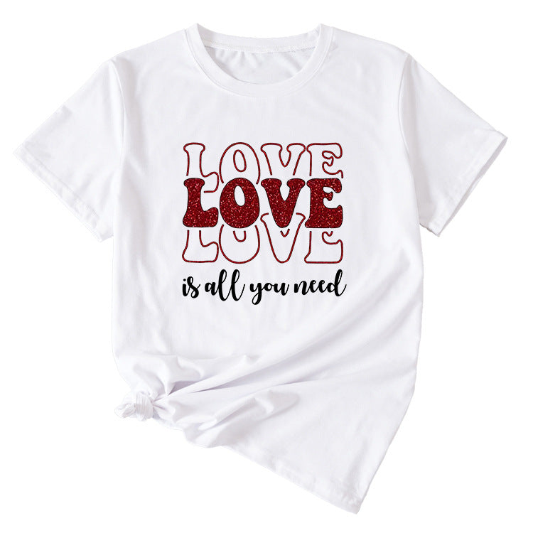 Love Love Love Letter Casual Crewneck Short Sleeve Tshirt