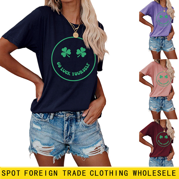 Fun Go Luck Yourself Casual Round Neck Short Sleeve Top