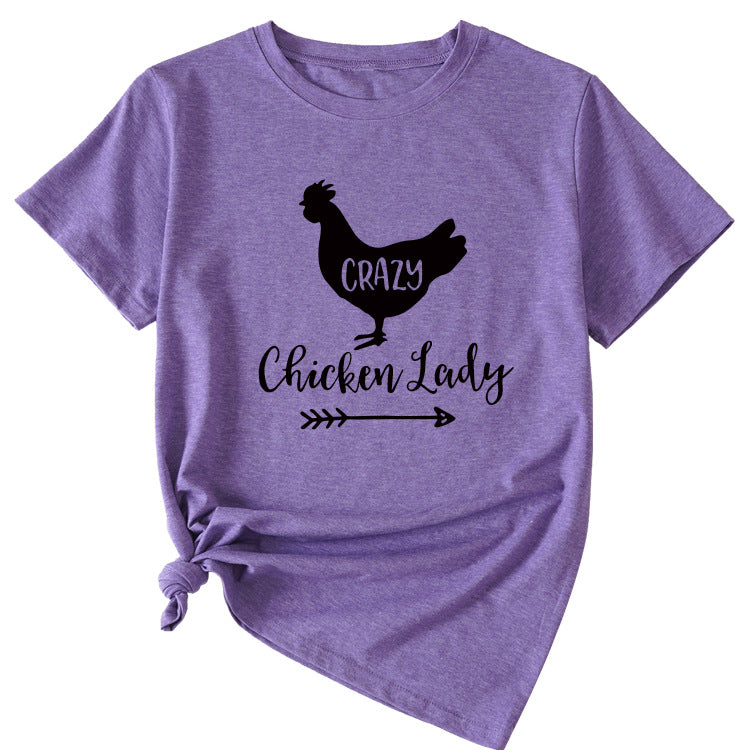 Crazy Chicken Lady Fun Pattern Short Sleeve Shirt
