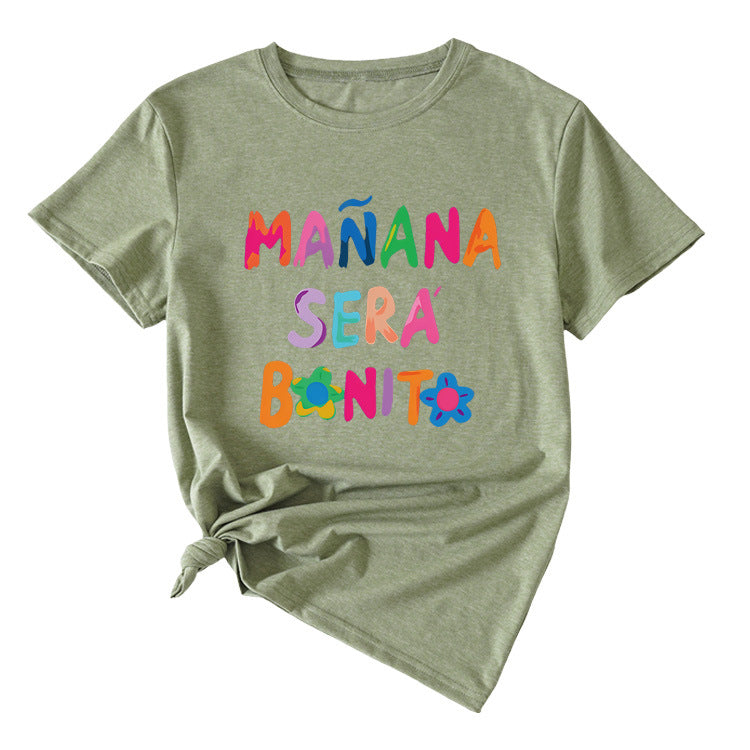 MANANA SERA Letter Fashion Crew Neck Loose Women's Short Sleeve T-Shirt
