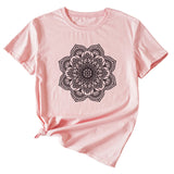 Flower Pattern Printed Casual Loose Round Neck Short Sleeves