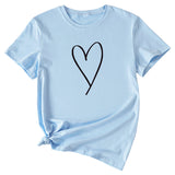 Fashion Womens Blouse Simple Love Pattern Printing Casual Round Neck Short Sleeve.