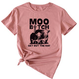 MOO GET OUT THE HAY Fun Pattern Casual Short Sleeve T-shirt