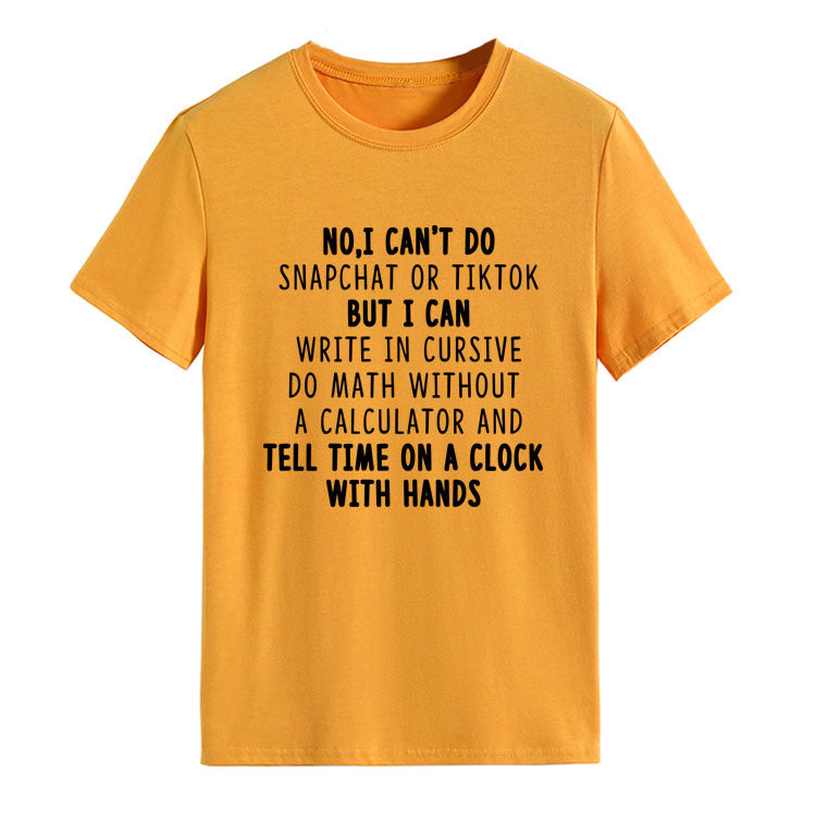 NO I CAN'T DO Alphabet Crew Neck Loose Short Sleeve Large Size T-Shirt