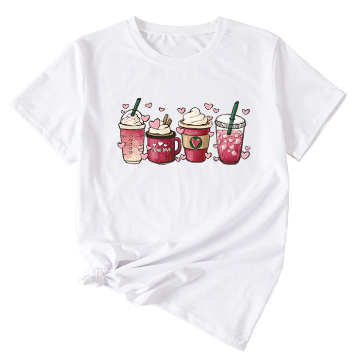 True Love Fun Pattern Printed Women's Casual Round Neck Short Sleeve T-shirt