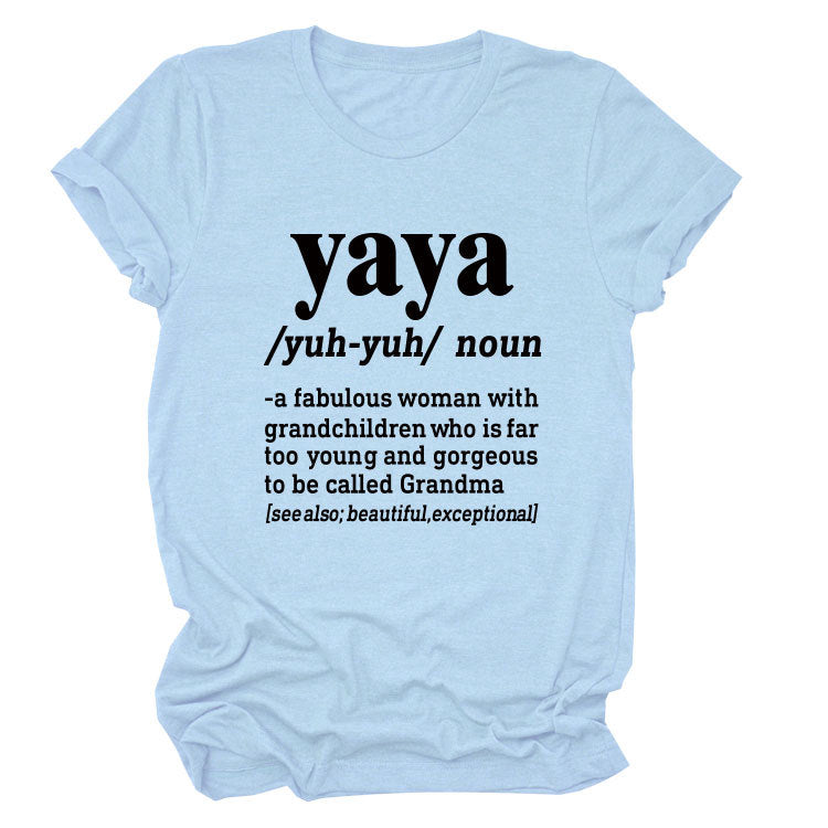 Casual round neck yaya yuh yun noun simple printing short sleeves