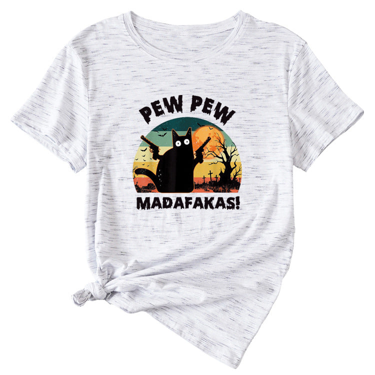 Pew Pew Fun Pattern Women's Casual Round Neck Short Sleeve T-shirt