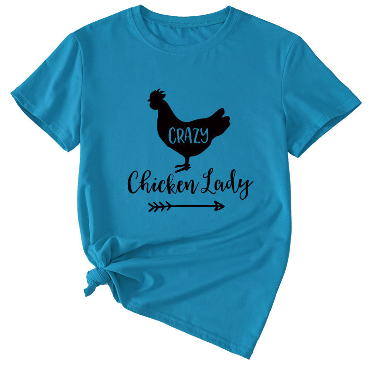 Crazy Chicken Lady Fun Pattern Short Sleeve Shirt