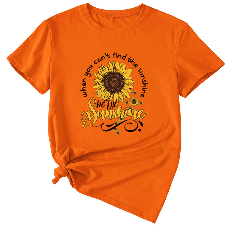 When You Cant Find Letters Sunflower Printed Round Neck Short Sleeve T-shirt
