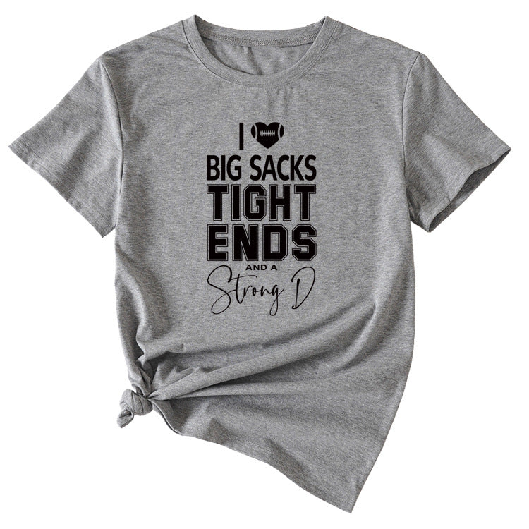 Big sacks Tight Ends Letter Large Women's Short Sleeve T-shirt