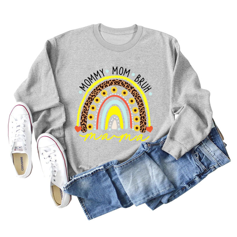 MOMMY MOM BRUH Pullover mit Rundhalsausschnitt und langen Ärmeln und Regenbogen-Liebesbrief-Print