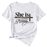 She Is Strong Letter Printed Round Neck Short Sleeved T-shirt