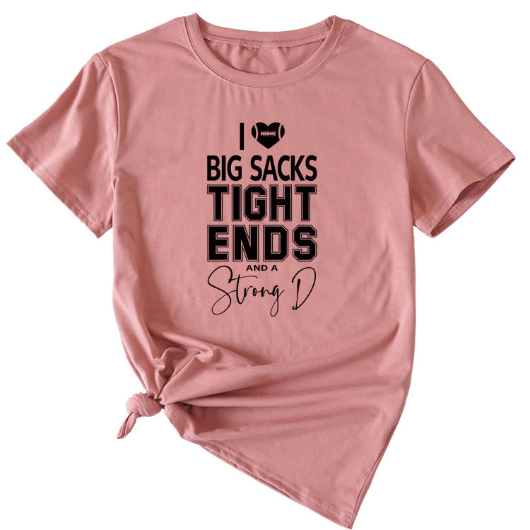 Big sacks Tight Ends Letter Large Women's Short Sleeve T-shirt