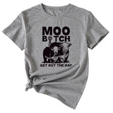 MOO GET OUT THE HAY Fun Pattern Casual Short Sleeve T-shirt
