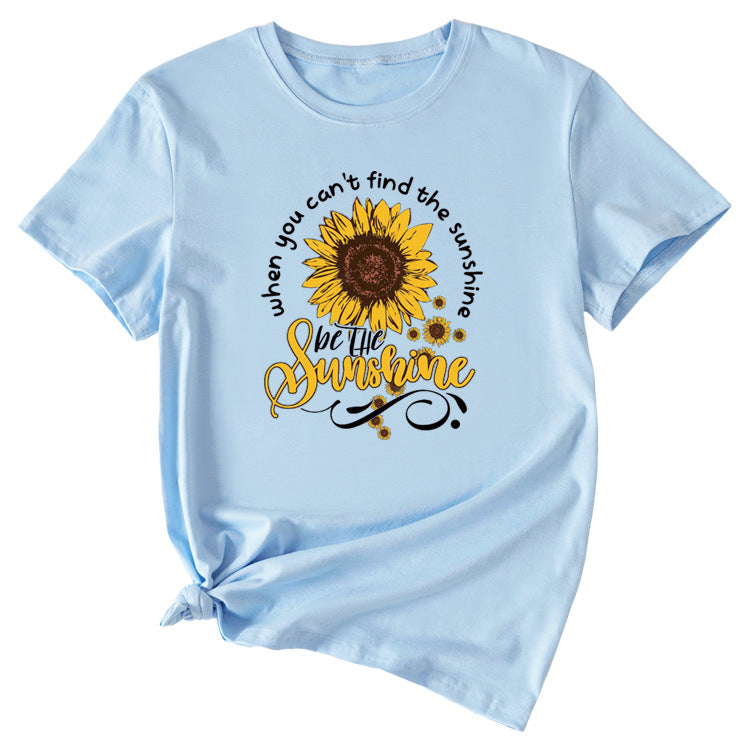 When You Cant Find Letters Sunflower Printed Round Neck Short Sleeve T-shirt